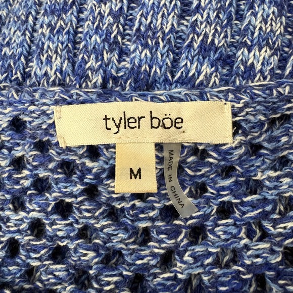 Tyler Boe Fringe Bell Sleeve Sweater Blue Open Knit Cotton Coastal Size Medium - Picture 4 of 6